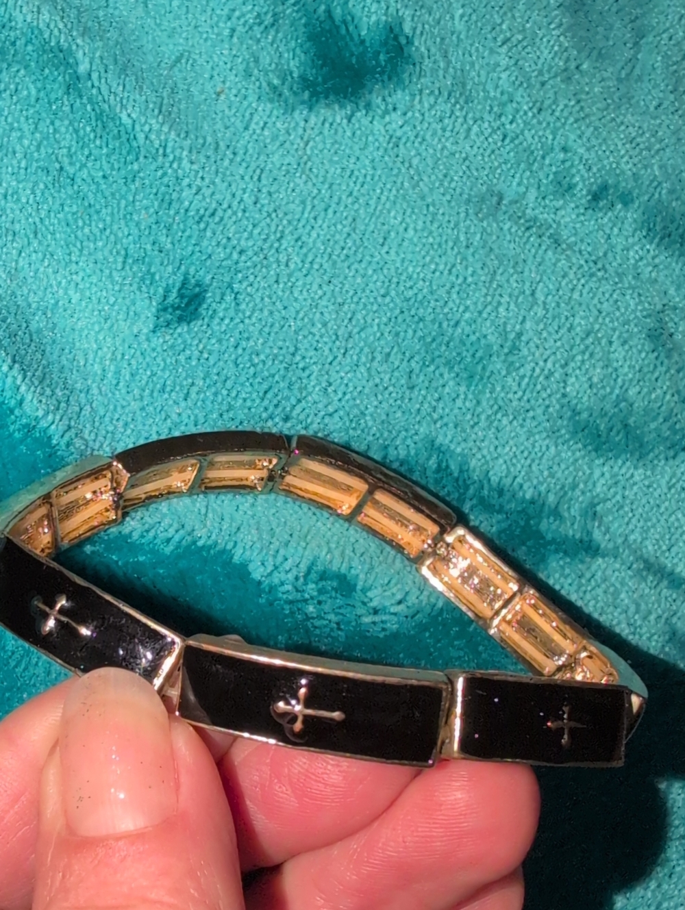 Gold & Black Cross Accent Stretch Bracelet